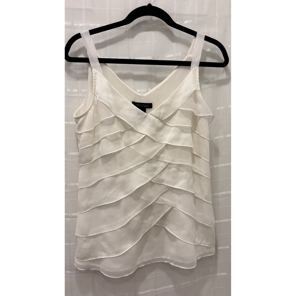 White House Black‎ Market White Layered Tiered Ruffle V-Neck Camisole Blouse M